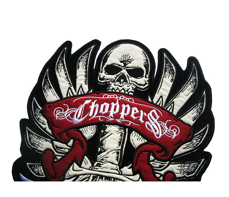 Chopper Skull Motorcycle Embroideried Patch Iron On Sword Skull Appliqué B207 