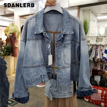

2019 Spring Autumn Short Denim Jacket Women Loose New Lapel Bat Sleeve Jackets Female Student Streetwear Retro Denim Coat