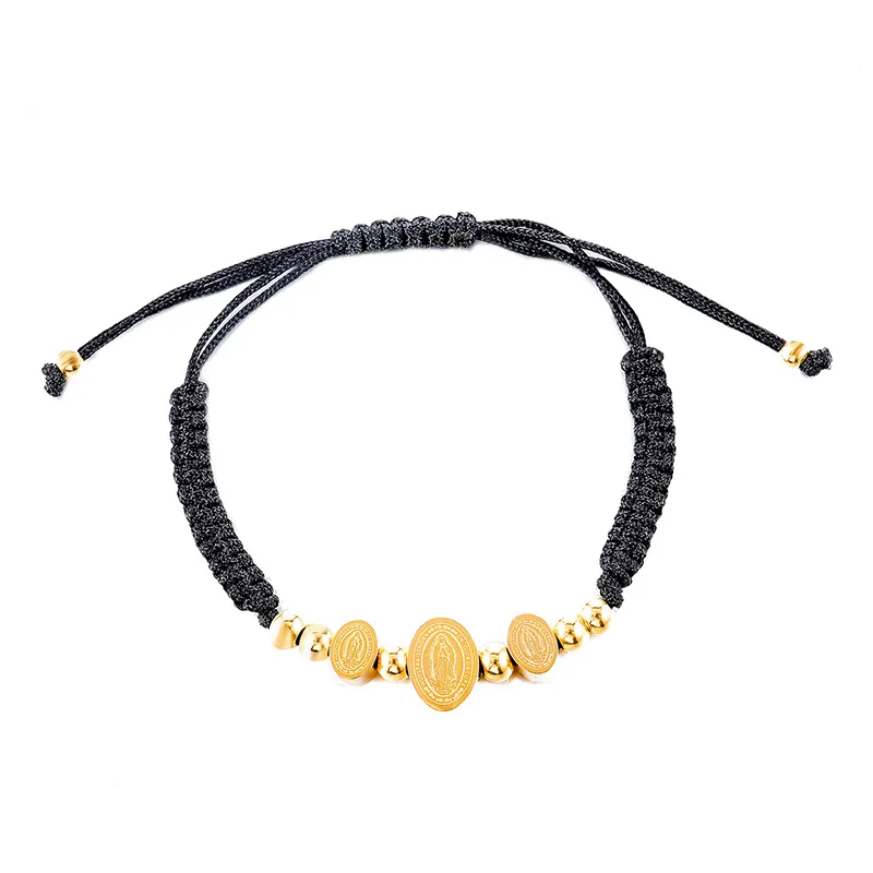 

REB009 Christianity Virgin Mary Bracelet Braided Rope Bracelet Stainless Steel Bracelet South America Guadalupe Virgin Bracelet