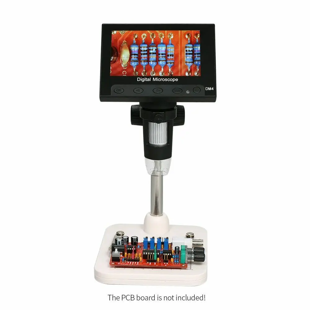 LED Illuminated 1000X USB Industrial Microscope 720P 4.3inch Display 5MP Digital Magnifier with Holder for Circuit Board Repair