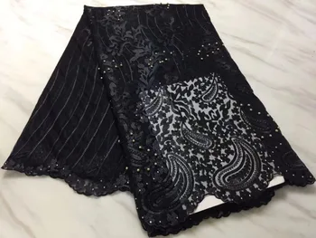 

Black Beads Lace Fabric 2019 High Quality African Women Evening Party Dresses Fabrics Nigeria Embroidery Mesh Tulle Net Laces