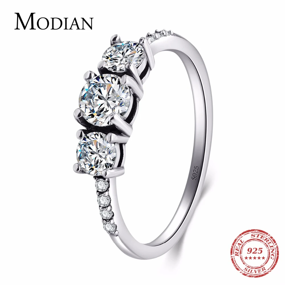 gold ring for women Modian 2021 New Vintage Real 925 Sterling Silver Sparkling Rings Cubic Zirconia Stackable Party Ring For Women Couple Gift engagement rings