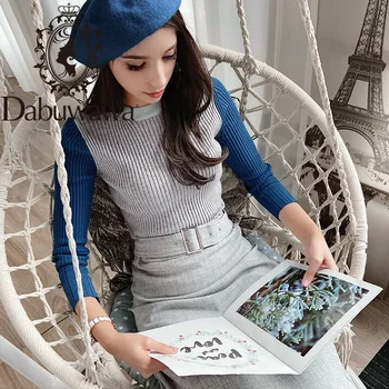 

Dabuwawa Patchwork Rib-knit Soft Sweater Women Autumn Winter Streetwear Round Neck Long Sleeve Casual Sweaters D18DJS034