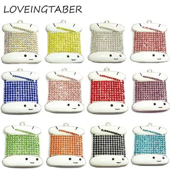 

( Choose Color First ) 40mm*36mm 10pcs/lot Bobbin Cards Rhinestone Pendants For Chunky Necklace