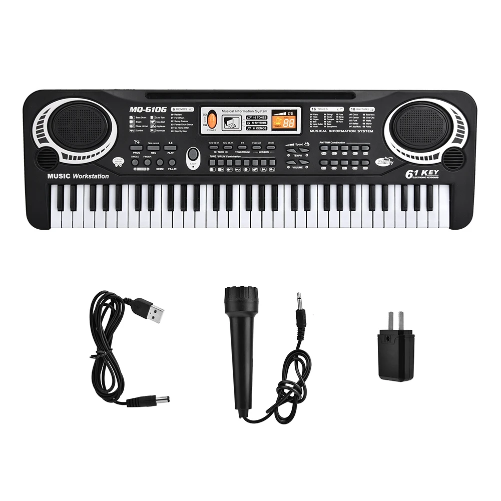 Puseky 61 Keys Digital Music Electronic Keyboard Key Board Electric Piano Children Gift With Microphone Musical Instrument