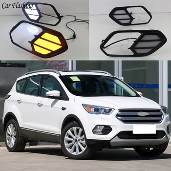 

Car Flashing 1pair DRL For Ford Kuga Escape 2016 2017 2018 LED Daytime Running Lights Daylight Fog light DRL with Turn Signal