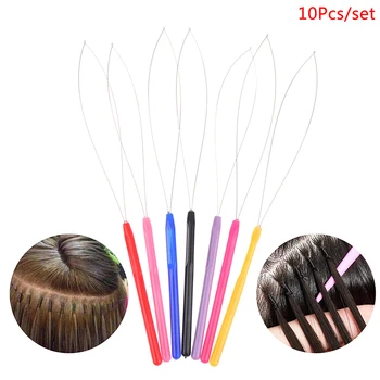 

10pcs Micro Rings Loop Tool Loop Threader Pulling Needle Used With Hair Plier And Beads For Hair Extension Tools