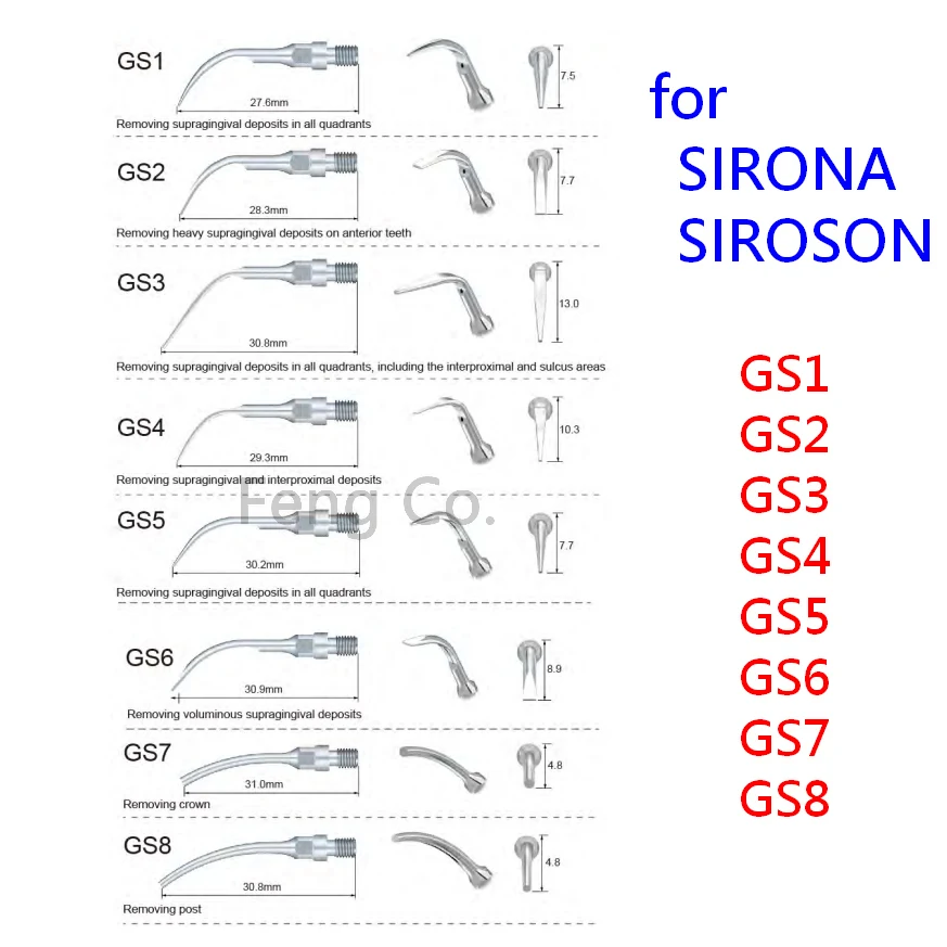 Gs1 Gs2 Gs3 Gs4 Gs5 Gs6 Gs7 Gs8 Punte Scaler Ad Ultrasuoni Per Manipolo Sirona Endo Perio Dentale Ridimensionamento Dentista Sbiancamento Dei Denti