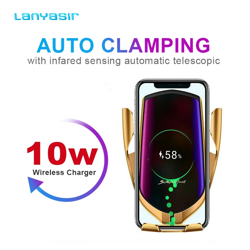 

Lanyasir R1 Automatic Clamping 10W Car Wireless Charger Infrared Induction Qi Wireless Charger Car Phone Holder For Smart Phone