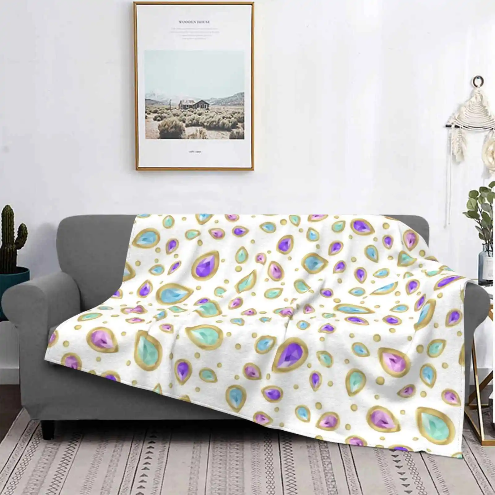 Diamonds In A Gold Frame ( White ) Four Seasons Comfortable Warm Soft Throw Blanket Beautiful Beauty Bright Carat Collection | Дом и сад