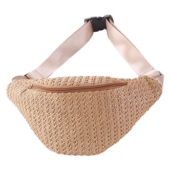 

JHD-Straw Women Waist Pack Bag Belt Female Handmade Rattan Design Summer Beach Bags Travel Fanny Pack Girl Chest Pack Purses Kha