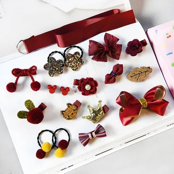 

18 Pcs Cute Children Hair Accessories Children Hair Rope Set Princess Tiara Fabric Cartoon Baby Rubber Band Combination Packages