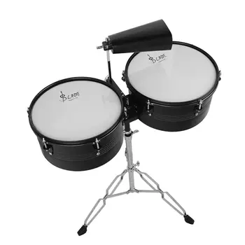 

High Quality 13" & 14" Timbales Drum Set with a Premium Steel Cowbell A pair of Drum Sticks and Cowbell Holder