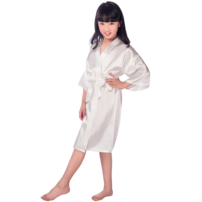 Solid Silk Satin Kimono Robes for Spa Kids Children Sleepwear Nightgown Roupao Girls Wedding Bathrobes