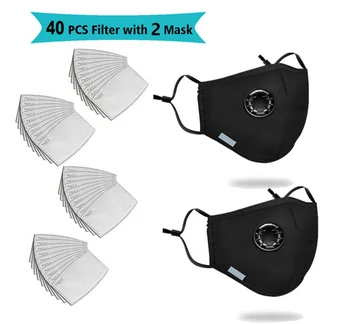 

40Pcs Filter 2pcs Mask Face Unisex Pm2.5 Anti-Dust Respirator PM2.5 Mouth Mask Muffle Washable Reusable Activated Carbon Filter