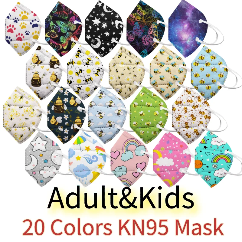 Mascarilla fpp2 para niños, máscara facial ffp2kn95 de 20 colores, máscara ffp2reutilizable, 5 uds.