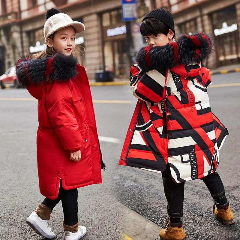 Зимняя теплая пуховая куртка для девочек, длинная парка с капюшоном, верхняя одежда с натуральным мехом, Двусторонняя одежда для родителей и детей, Детское пальто, 110-175 см