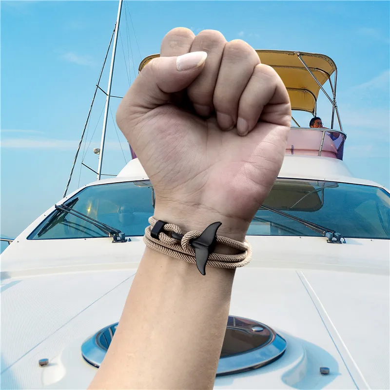 Whale Tail Anchor Bracelets Men Multilayer Charm Rope Chain Bracelet Male Women Navy style - Image 5