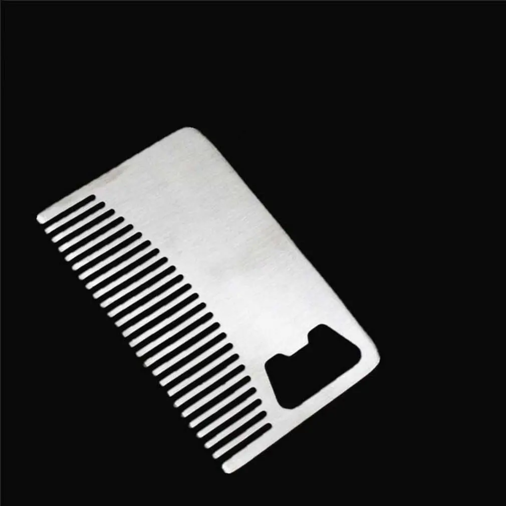 Metal Hair & Beard Comb with Bottle Opener Multi-purpose Credit Card Size Tool for Wallet and Pocket
