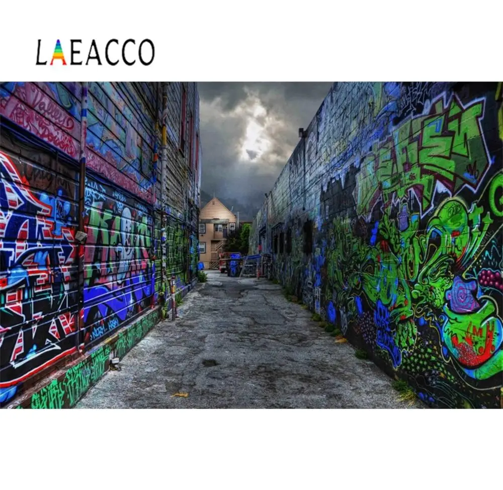 Laeacco Graffiti Old Town Brick Wall Alley Passage Kid Night Scenic Photo Backgrounds Photography Backdrops For Photo Studio Photographic Backdrops Backdrops For Photosgraffiti Brick Wall Aliexpress
