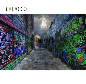 

Laeacco Graffiti Old Town Brick Wall Alley Passage Kid Night Scenic Photo Backgrounds Photography Backdrops For Photo Studio