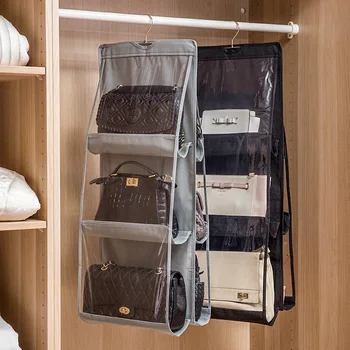 

6 Pockets Handbag Organizer Hanging Dust-proof 3 Layers Folding Shelf Bag Wardrobe Closet Storage Bags Tote Clothes Organizer