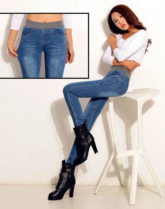 Плюс вельветовые джинсы женские повседневные брюки джинсы с высокой талией брюки-карандаш с эластичной резинкой на талии модные джинсовые брюки зимние теплые большие размеры 40