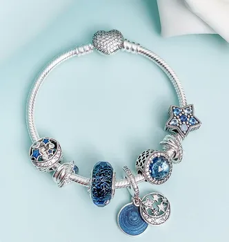 

Original 925 Sterling Silver Strand Bracelets Bright Star With Multi-Colored Crystals Beads Women Pan Bracelet Diy Jewelry