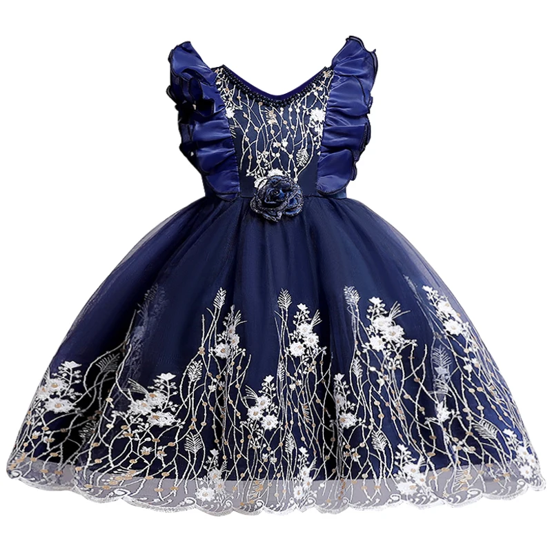 Baby Girls Flower Vintage Embroidery Dress New Summer Tutu Party Elegant Wear Princess Dress