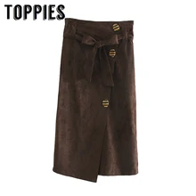 Искусственная замша кожаные юбки для женщин Высокая талия асимметричные юбки кофейного цвета винтажные пуговицы миди юбки уличная одежда