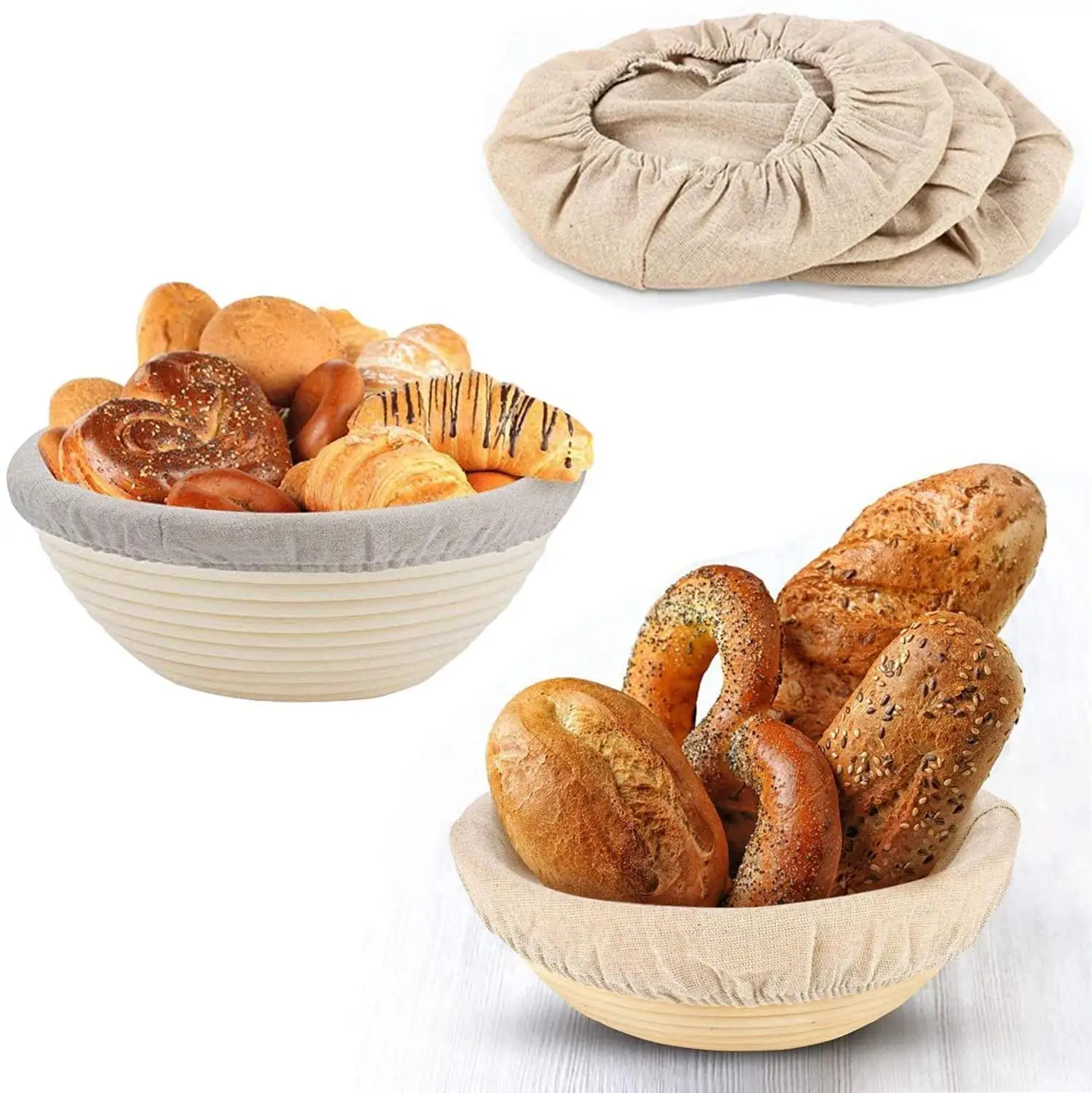 Round Bread Proofing Basket Cloth Liner Sourdough Banneton Proofing Cloth Natural Rattan Baking Dough Basket Cover