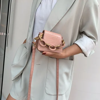 

Stone Pattern PU Leather Crossbody Bags For Women Thick Chain Design Shoulder Messenger Bag Lady Mini Tote Lipstick Handbags