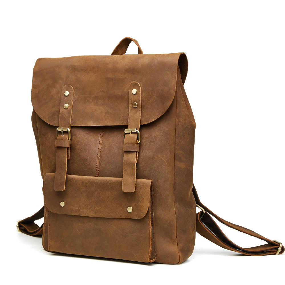 Мужская сумка для ноутбука из натуральной кожи 15 дюймов, винтажный рюкзак для путешествий, повседневные Школьные Сумки Crazy Horse из воловьей кожи, мужской рюкзак Mochila - Цвет: Темный хаки