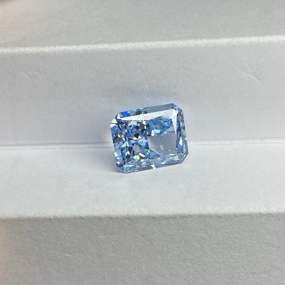 Meisidian 6A CZ 10x12mm 12 CTS Crushed Radiant Cut Light Ice Blue Cubic Zircon Diamond Stone