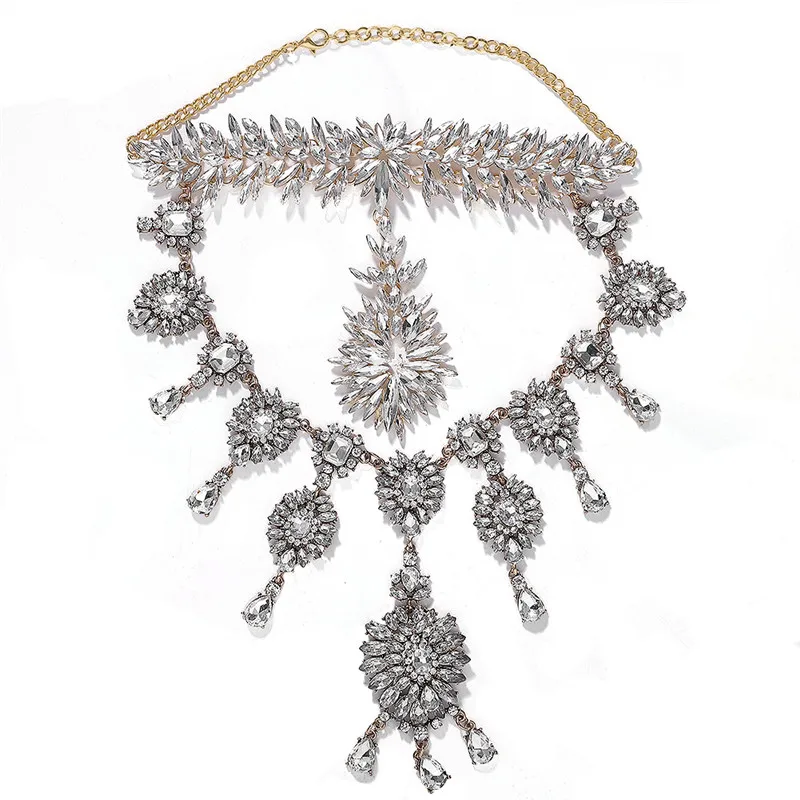 Dvacaman слои прозрачные стразы колье ожерелье цветок ожерелье с подвесками для женщин Свадебные украшения Рождество INS