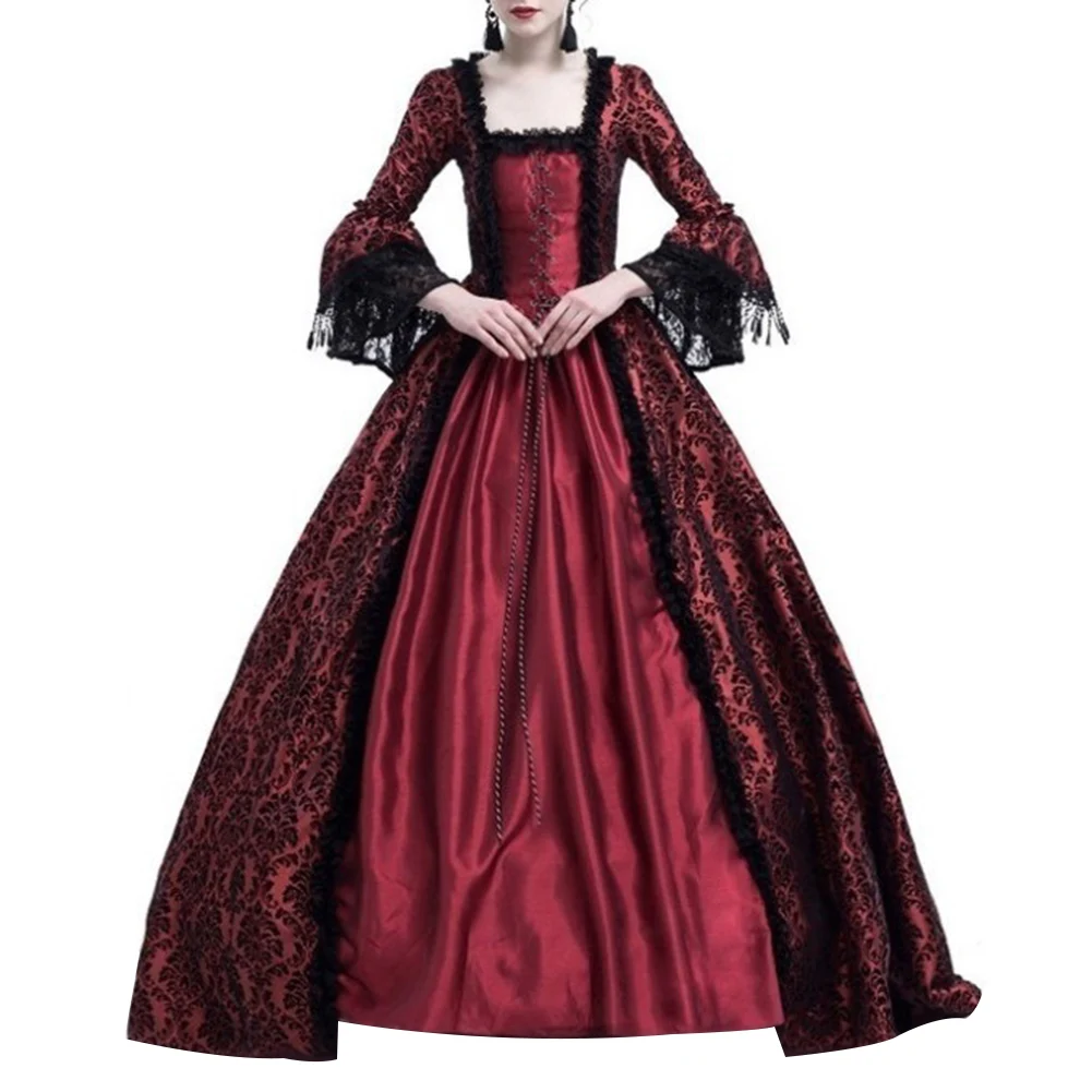 Medieval Dress Women Renaissance Queen Ball Gown Bell Sleeve Maxi Dress Halloween Lolita Cosplay Costume Long Dresses