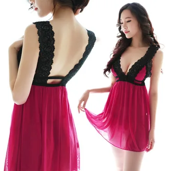 

Deep V-neck Lace Nightdress Sexy Lingerie Nightgowns Sleepwear Night Dress Women Sleeveless Nightwear