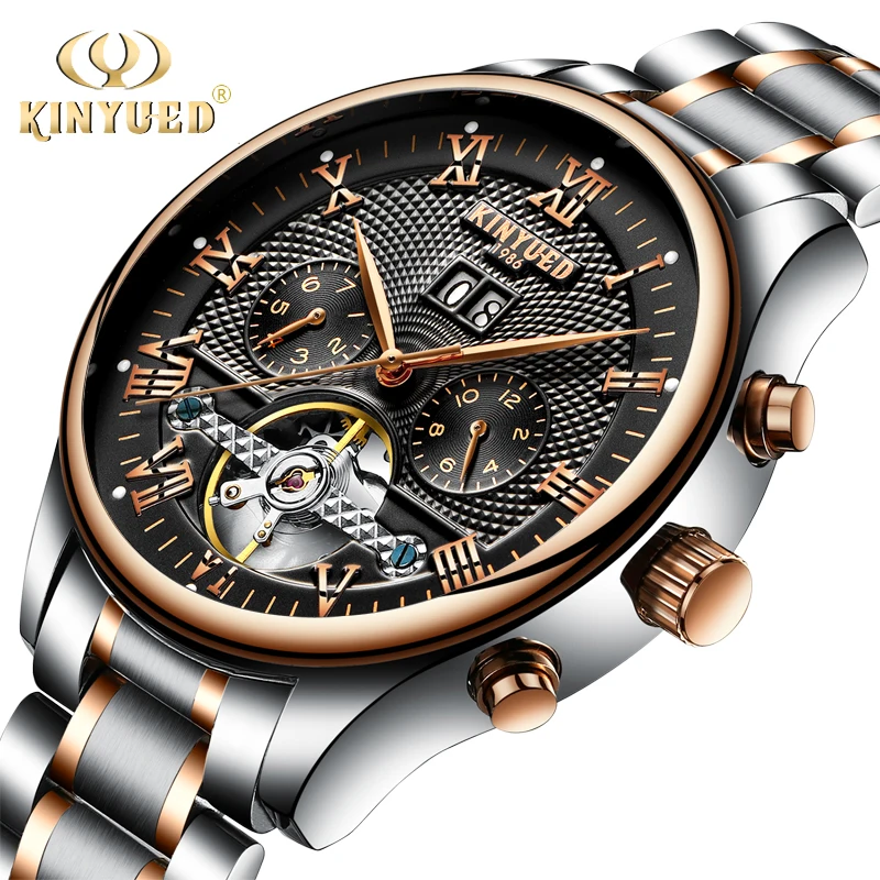 

KINYUED Top Brand Mens Mechanical Watches Automatic Stainless Steel Waterproof Skeleton Watch Men Calendar Relojes Hombre 2017