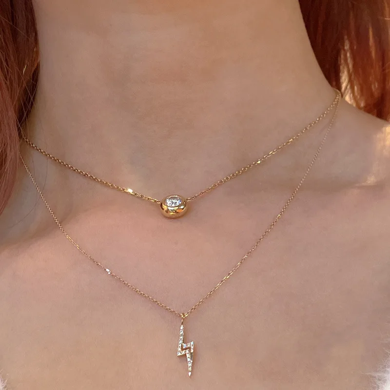 여성을위한  반짝 이는 지르콘 번개 펜던트 목걸이 한국 14K 골드 도금 기질 보석 선물