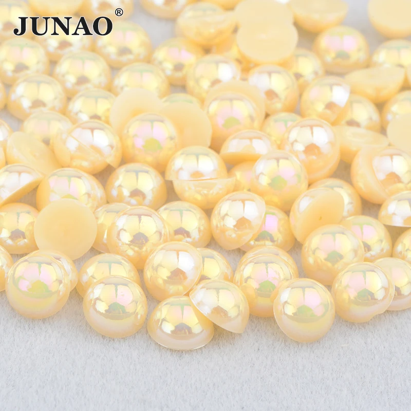 JUNAO 6 8 10 12mm Champange AB Half Round Pearl Rhinestones Beads Flatback Nail Art Crystal Stones for Scrapbook Garment | Дом и сад