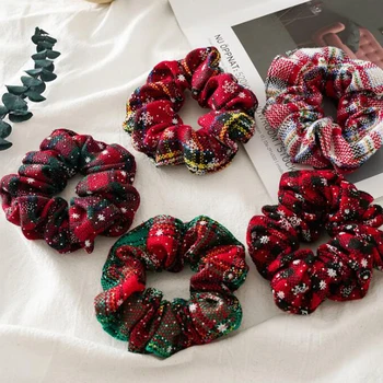 

5Pcs/Lot Christmas New Large Intestine Circle Hair Band Snowflake Rope Halloween Cloth Circle Female Hair Accessories For Women