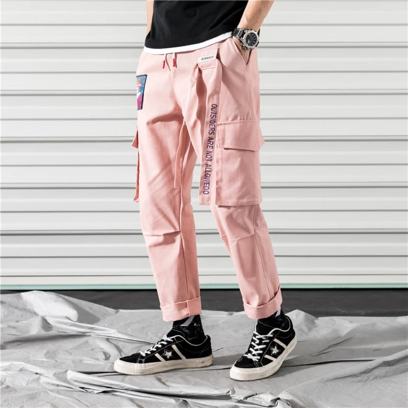 Overalls Men's Trendy Brand Ins Wide-leg Pants Loose Spring Pants Japanese Style Chic Straight Men's Pink Pants Mens Sweatpants slim fit cargo pants