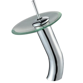 

Widespread Waterfall Bathroom Sink Faucet with Round Glass Spout Chrome Finish Sink Cold and Hot Water Taps