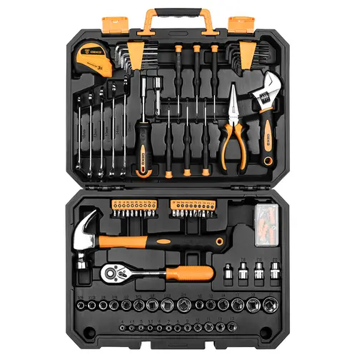 DEKO DKMT128/DKMT196 Home DIY Tool Set Auto Repair Combination Package Hand Tool Kit with Plastic Tool box, Screwdriver, Hammer - Image 2