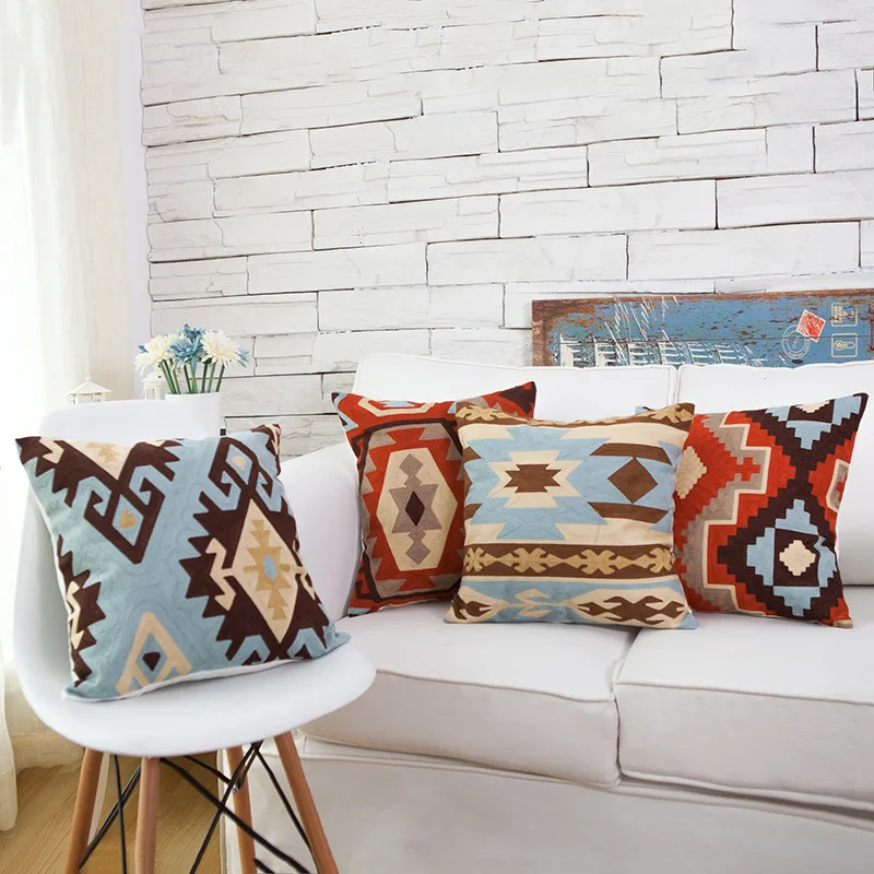 

Creative Cusions for Sofa Embroidered American Bedside Embroidery Pillow Set Comfortable Decorations for Home Throw