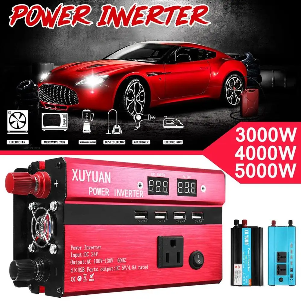 

3000W Portable Car Solar Power Inverter Sine Wave Converter 12 V 110 V Voltage Converter 12v to 110v Car Charger Volts display