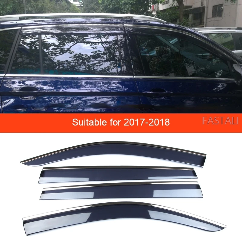 Для Tiguan второго поколения 2010- оконный козырек для двери дождь бровь Дождь Ветер Дефлектор Защита от солнца дождь козырек покрытие для автомобиля стиль - Цвет: 17-18 4pcs
