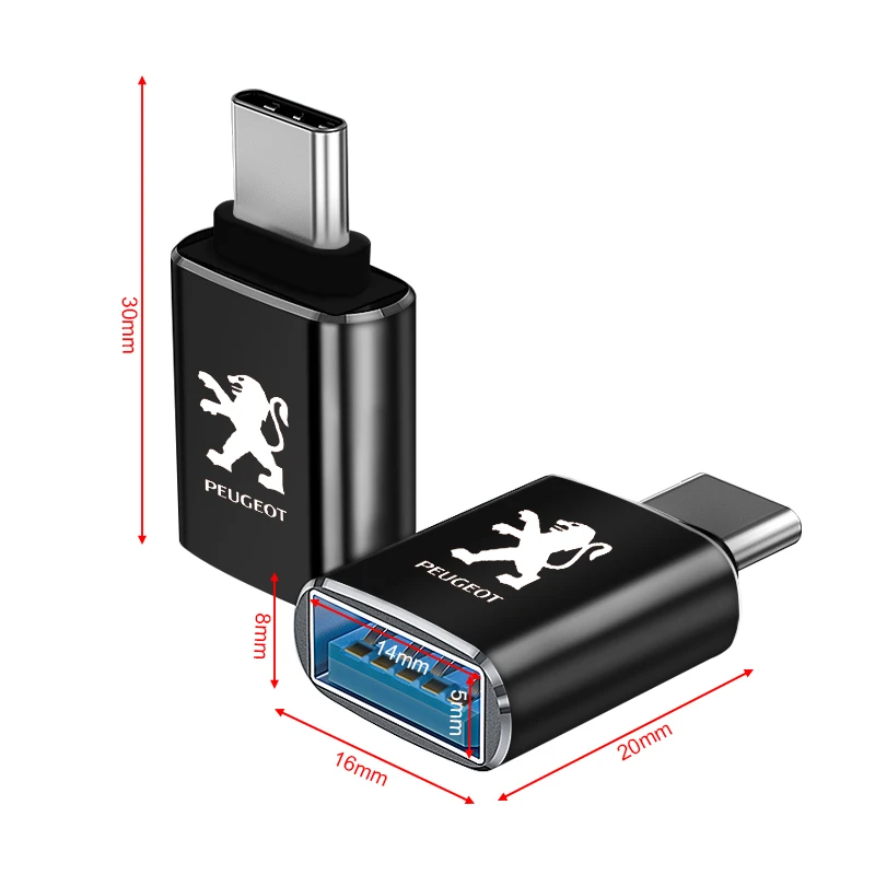 1pcs Type-C Turn USB Adapter Interface Converter For Peugeots 206 307 301 207 407 3008 308 406 107 108 208 408 508 607 807 2008