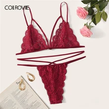 COLROVIE красный цветочный портупея с кружевом комплект нижнего белья Для женщин Bralettes нижнее бельё сексуальные комплекты Беспроводной бюстгальтер и трусики, нижнее белье, комплект
