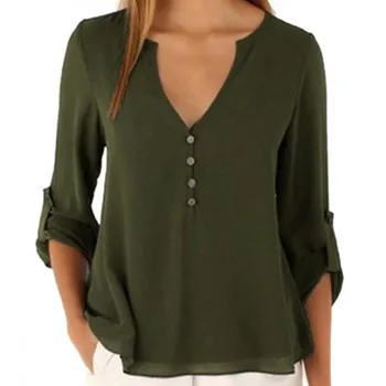 

2020 temperament women's long-sleeved fashion V-neck loose oversized chiffon T-shirt irregular casual loose ladies T-shirt top